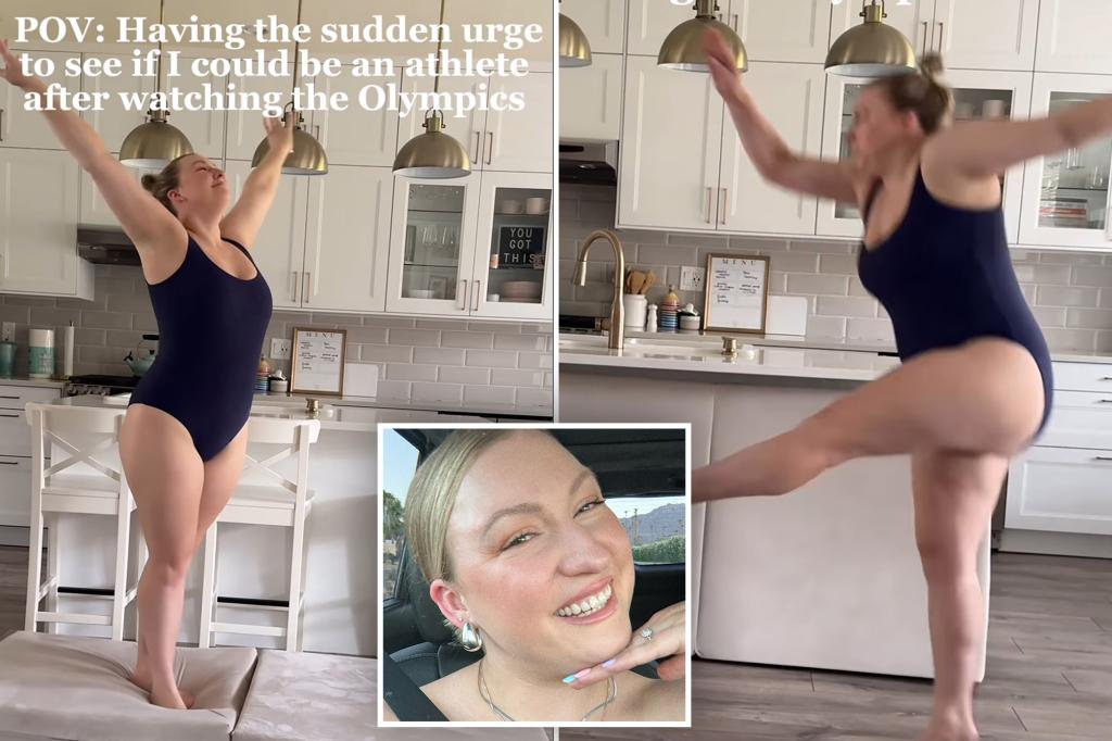 Olympics fever hits home as mum's hilarious kitchen gymnastics routine goes viral: 'Paris called'